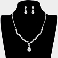 Teardrop Stone Accented Crystal Rhinestone Paved Necklace