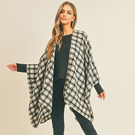 Plaid Check Pattern Ruana Poncho