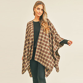 Plaid Check Pattern Ruana Poncho