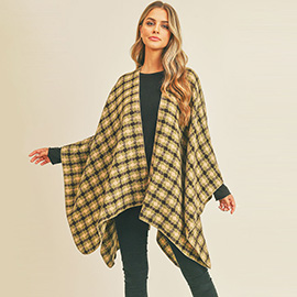 Plaid Check Pattern Ruana Poncho