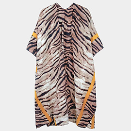 Tiger Patterned Border Striped Cover Up Kimono Poncho