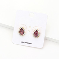 Teardrop Stone Accented Stud Earrings