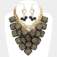 Ethnic Pattern Medals Embellished Statement Necklace