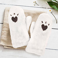 Plush Faux Fur Heart Paw Mitten Gloves