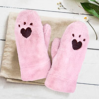 Plush Faux Fur Heart Paw Mitten Gloves