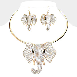 Rhinestone Pave Elephant Choker Necklace