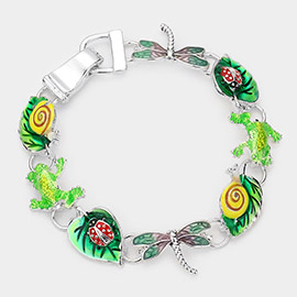 Enamel Frog Dragonfly Snail Ladybug Leaf Link Magnetic Bracelet