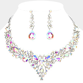 Teardrop Round Stone Cluster Evening Necklace