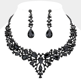 Teardrop Round Stone Cluster Evening Necklace