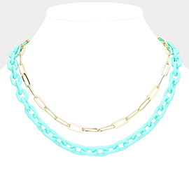 Colored Chain Paperclip Metal Chain Layered Necklace