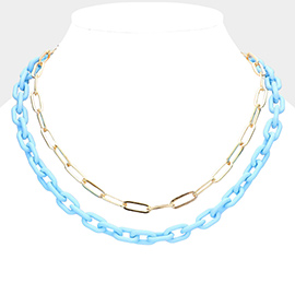 Colored Chain Paper Clip Metal Chain Layered Necklace