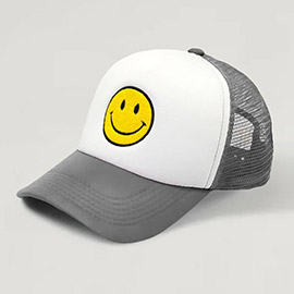 Smile Face Patch Mesh Back Baseball Trucker Cap