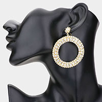 Rhinestone Pave Open Circle Dangle Evening Earrings