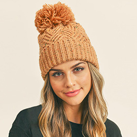 Confetti Diagonal Stripes Pompom Knit Beanie