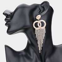 Rhinestone Pave Open Double Circle Fringe Evening Earrings