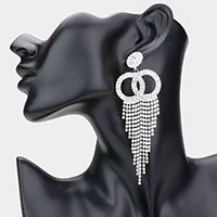 Rhinestone Pave Open Double Circle Fringe Evening Earrings