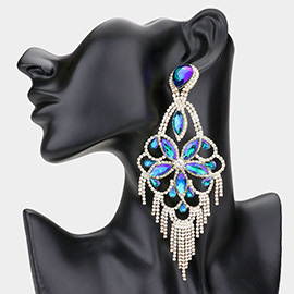 Marquise Stone Flower Accented Chandelier Evening Earrings