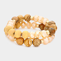 2PCS - Semi Precious Natural Stone Wood Stretch Bracelets