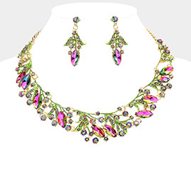 Marquise Stone Accented Leaf Evening Necklace