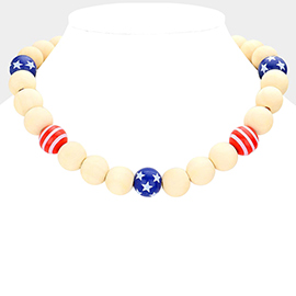 USA America Wood Ball Necklace