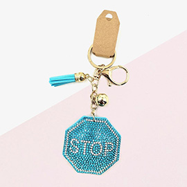 Bling STOP Message Tassel Keychain