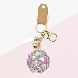 Bling STOP Message Tassel Keychain