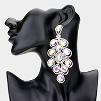 Oversized Teardrop Stone Embellished Rhinestone Pave Around Dangle Earrings