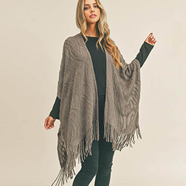 Embossed Pattern Tassel Ruana Poncho