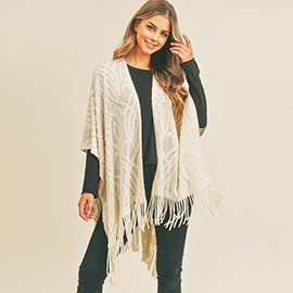 Embossed Pattern Tassel Ruana Poncho