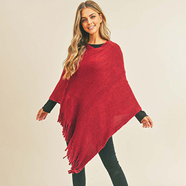 Embossed Dotted Line Tassel Poncho