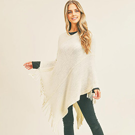 Embossed Dotted Line Tassel Poncho