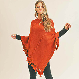 Embossed Dotted Line Tassel Poncho