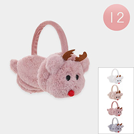 12PCS - Christmas Rudolph Face Plush Earmuffs