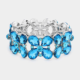 Floral Teardrop Glass Crystal Stretch Evening Bracelet