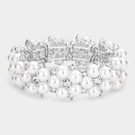 Pearl Flower Cluster Link Stretch Bracelet