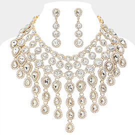 Round Teardrop Stone Cluster Evening Bib Necklace