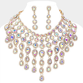 Round Teardrop Stone Cluster Evening Bib Necklace