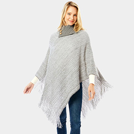 Button Collar Pointed Knitted Foldover Neck Poncho