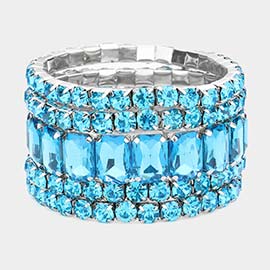 5PCS - Emerald Cut Round Stone Stretch Evening Bracelets