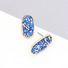 Glitter Stone Oval Stud Earrings