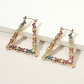 Rhinestone Pave Bamboo Pin Catch Earrings