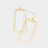 Textured Metal Triple Wire Open Rectangle Dangle Earrings