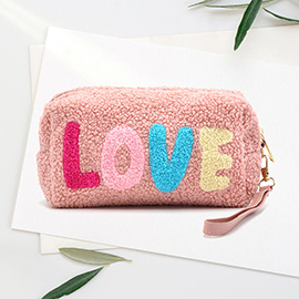 Faux Fur Love Message Pouch With Wristlet