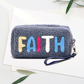 Faux Fur Faith Message Pouch With Wristlet