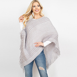 Striped Knit Tassel Poncho