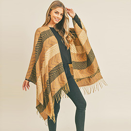 Stripe Chevron Tassel Ruana Poncho