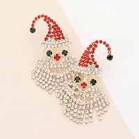 Rhinestone Pave Christmas Santa Earrings