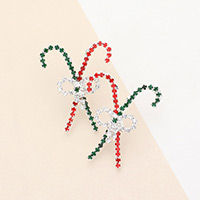 Rhinestone Pave Christmas Cane Earrings