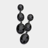 Triple Oval Glass Stone Drop Down Dangle Evening Earrings