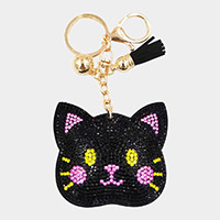 Bling Cat Face Tassel Keychain